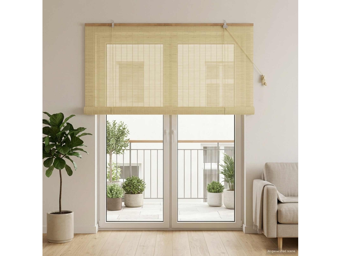 Vidaxl Estores De Rolo Natural 130 X 220 Cm Bambu