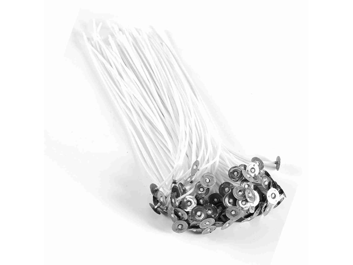 100 Mechas de Vela 20cm Pré ceras de Algodão Natural com Aba | S/MARCA