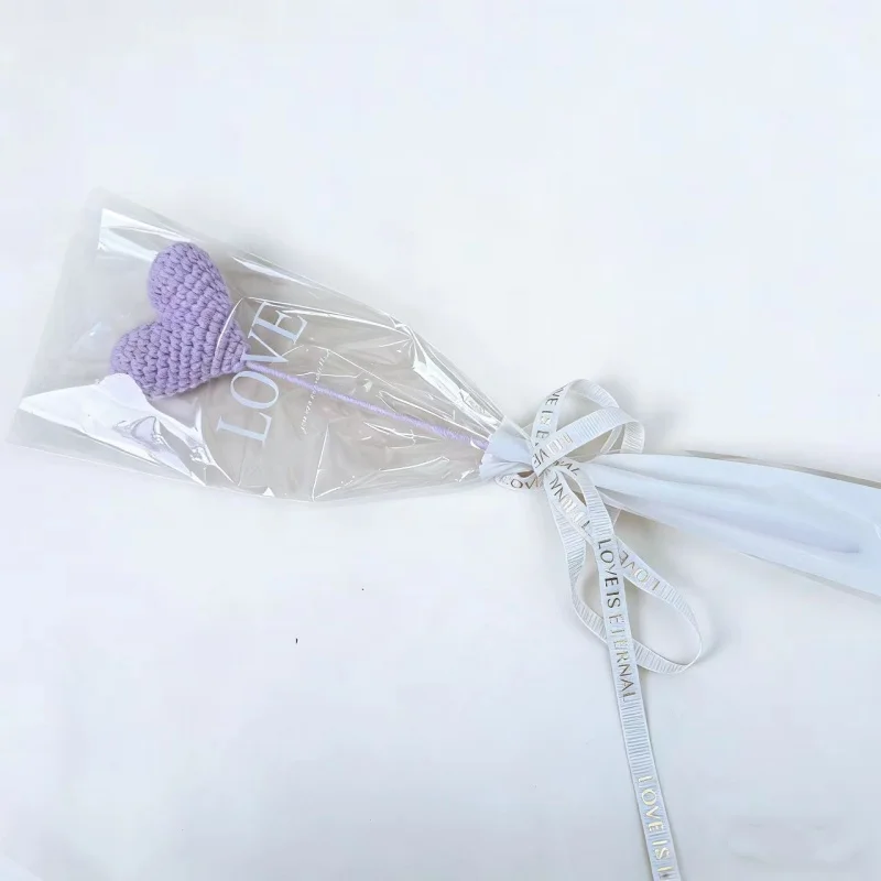 (roxo) Galhos De Flores Artificiais, Flores Tricotadas, Flores Artificiais Em Forma De Coração Feitas À Mão Em Crochê, Buquê De Lã