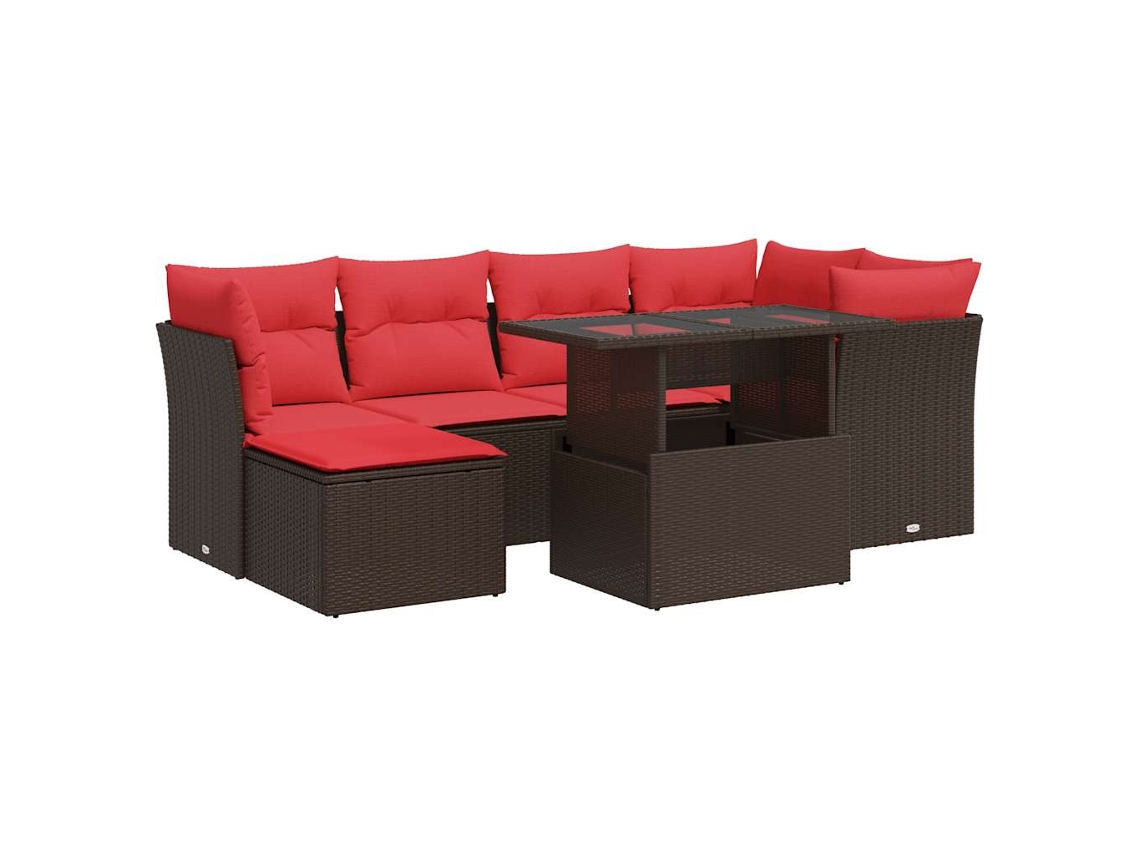 Conjunto 7 Sofás Jardim C/ Almofadões Vime Vidaxl Pe/acácia Castanho