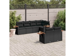 Vidaxl 7 Pcs Conjunto De Sofás P/ Jardim C/ Almofadões Vime Pe Preto