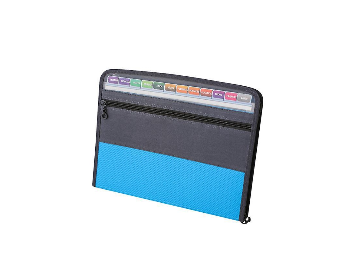 Pasta sanfonada Slowmoose com 13 bolsos, organizador de documentos expansível com adesivos, zíper azul