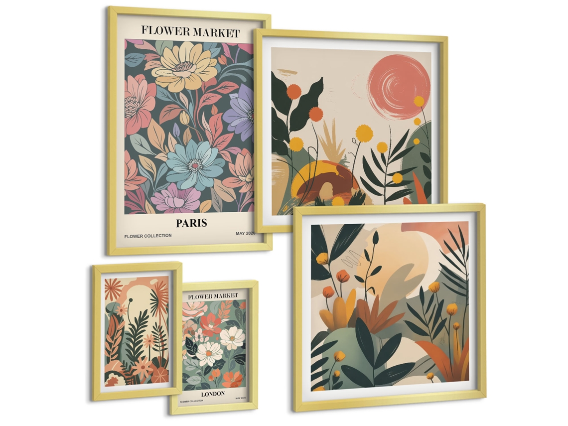 Conjunto De Pinturas Motivos Florais Paris Londres Espelharte (5 Peças)