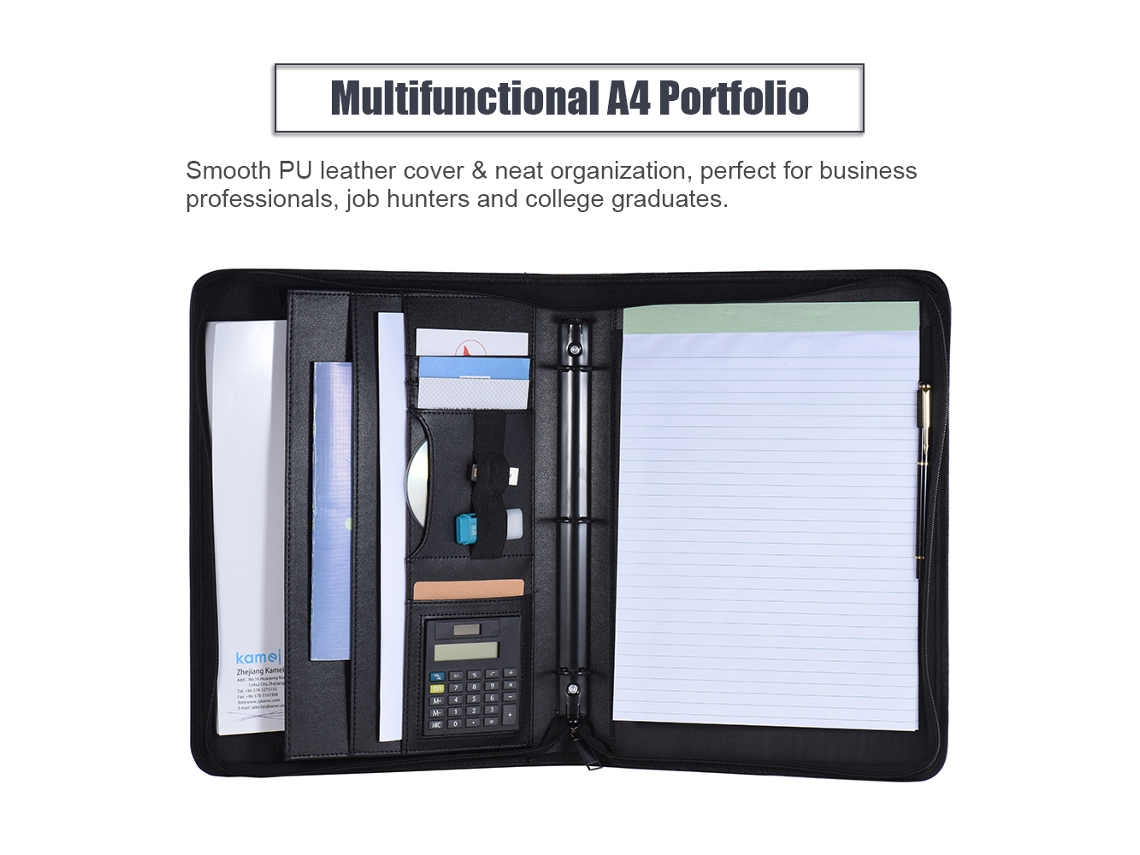 Carpeta Profesional Multifuncional A4 De Cuero Pu Com Calculadora E Porta-cartões