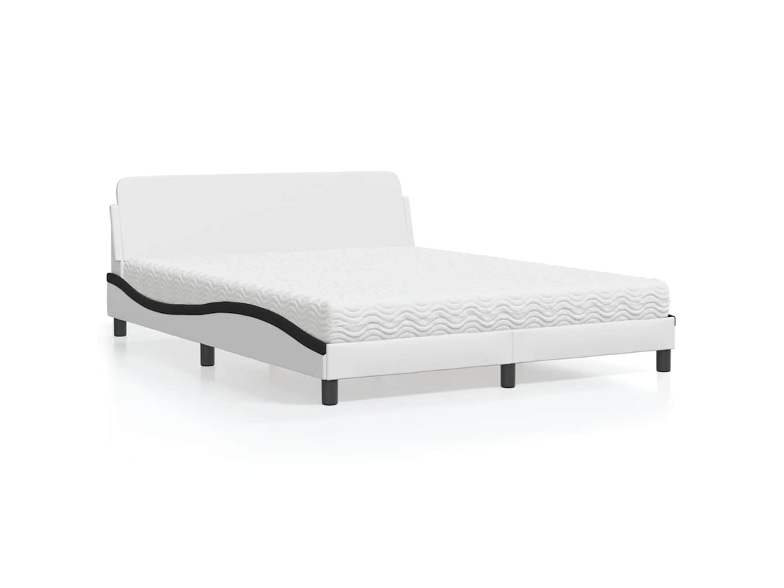 Vidaxl Cama Com Colchão Dover 160x200 Cm Couro Artificial Preto E Branco