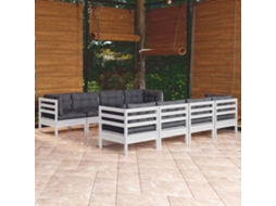 Conjunto Lounge Jardim 9 Peças C/ Almofadões Pinho Maciço Dkd Home Decor