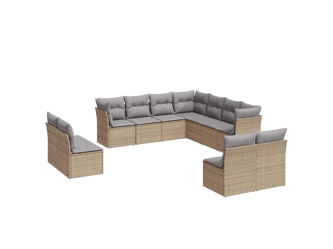 Conjunto de 11 Sofás de Jardim com Almofadões Vime Pe Bege MAISON EXCLUSIVE