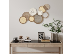 Decoração De Parede Em Madeira, Escultura De Parede Em Madeira, Design Exclusivo Com Vários Discos, 83,8 X 44,5 Cm, Madeira Natural.