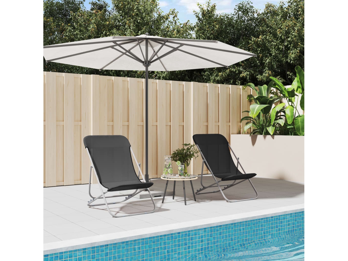 Vidaxl Cadeiras Praia Dobráveis 2pcs Textilene/aço Revestido Pó Preto