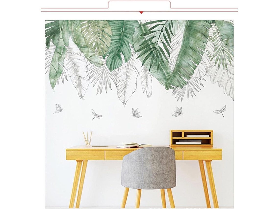 Adesivos de parede com folhas verdes para sala de estar, quarto, decoração de parede atrás do sofá, plantas tropicais.