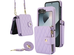 Capa Para Samsung Galaxy Z Flip 6, Com Capa De Couro Tipo Carteira E Alça (roxo Claro) Eifson