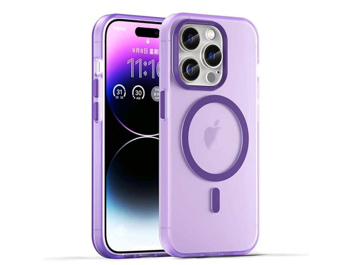 Capa Híbrida Translúcida Para Iphone 14 Pro - Tpu E Pc Com Magsafe | Fosca - Roxo Escuro