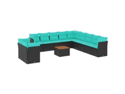 Maison Exclusive - 12 Pcs Conjunto De Sofás De Jardim Com Almofadões Vime Pe Preto