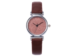 Relógio de Pulso Feminino Casual Simples com Pulseira Pu Marrom Estilo Fashion Quartzo