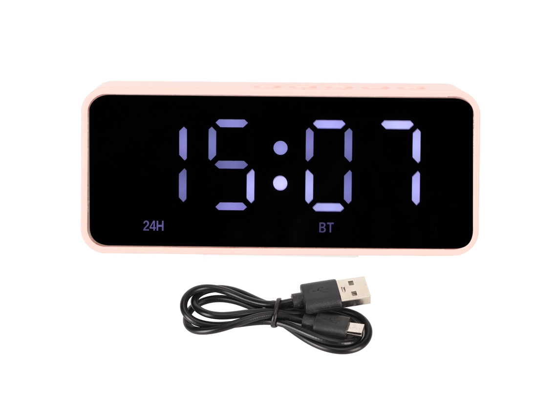 Relógio Alarme LAXISCREED Mirror Bluetooth Rosa Portátil