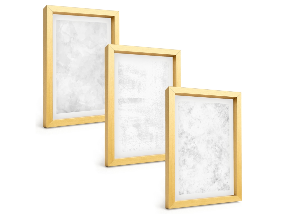 Composição De Quadrosfundo Minimalista Com Pontos Brancos Moldura Dourada Imagens Para Um Quarto Infantil Espelharte (3 Peças 20x30 Cm)