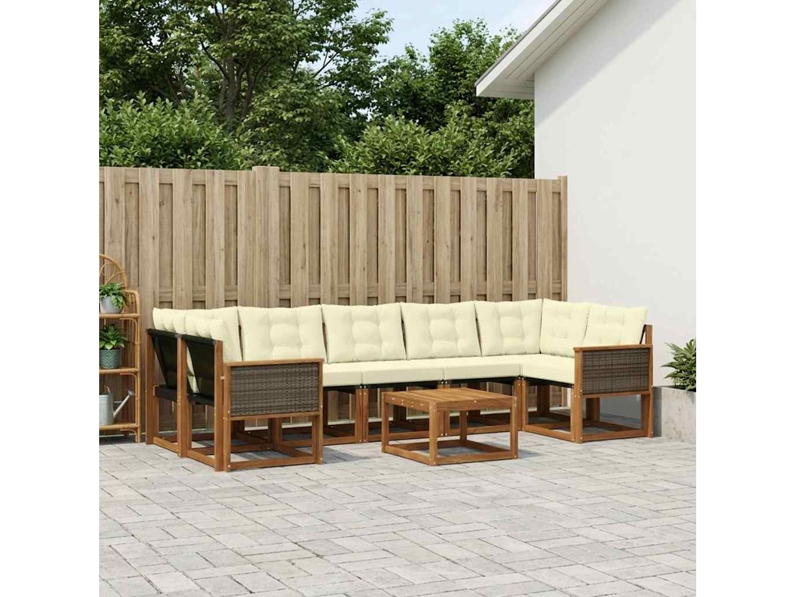 Vidaxl Conjunto De Sofás Para Exterior 8 Unid. Natural E Creme