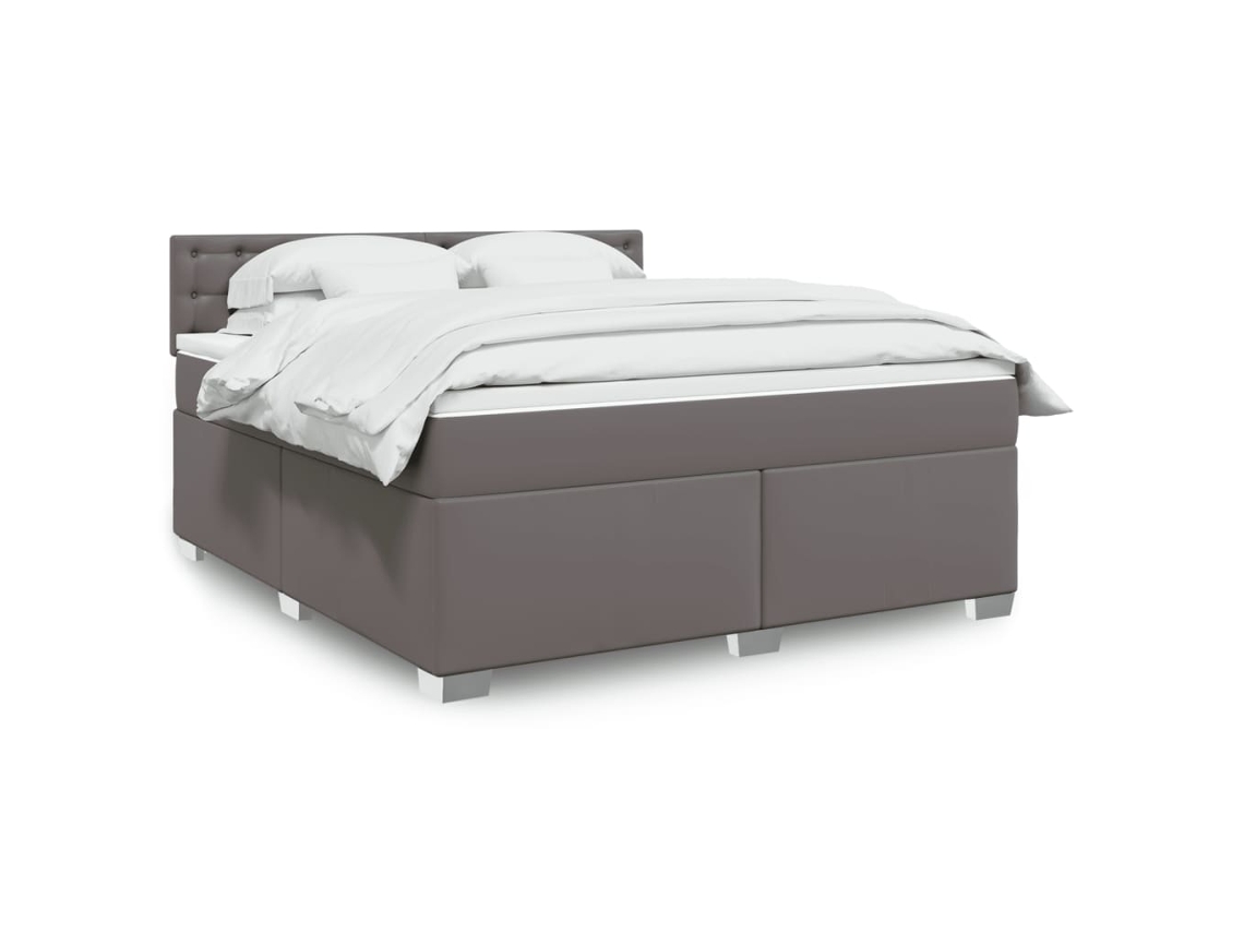 Vidaxl Cama Com Molas/colchão 180x200 Cm Couro Artificial Cinza