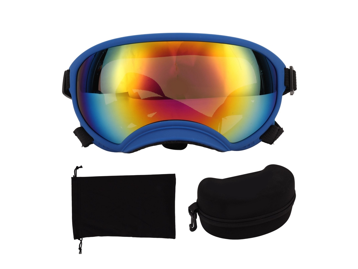 Óculos de Sol para Cães Windproof UV Proteção com Arco Ajustável, Óculos de Esqui para Animais, Moldura Azul e Lentes Azuis | S/MARCA