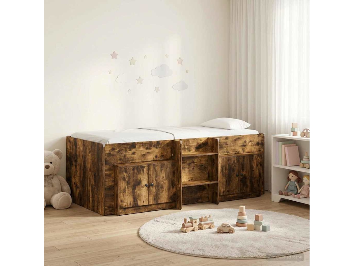 Vidaxl Cama Loft Com Armário Com Armazenamento 3 Unid. Carvalho Fumado
