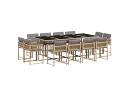 Jantar Conjunto 13 Peças para Jardim com Almofadões Vime Pe Bege Misturado MAISON EXCLUSIVE (13 unidades)