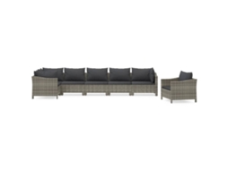Conjunto de 7 Lounge de Jardim com Almofadões Vime Pe Cinzento MAISON EXCLUSIVE