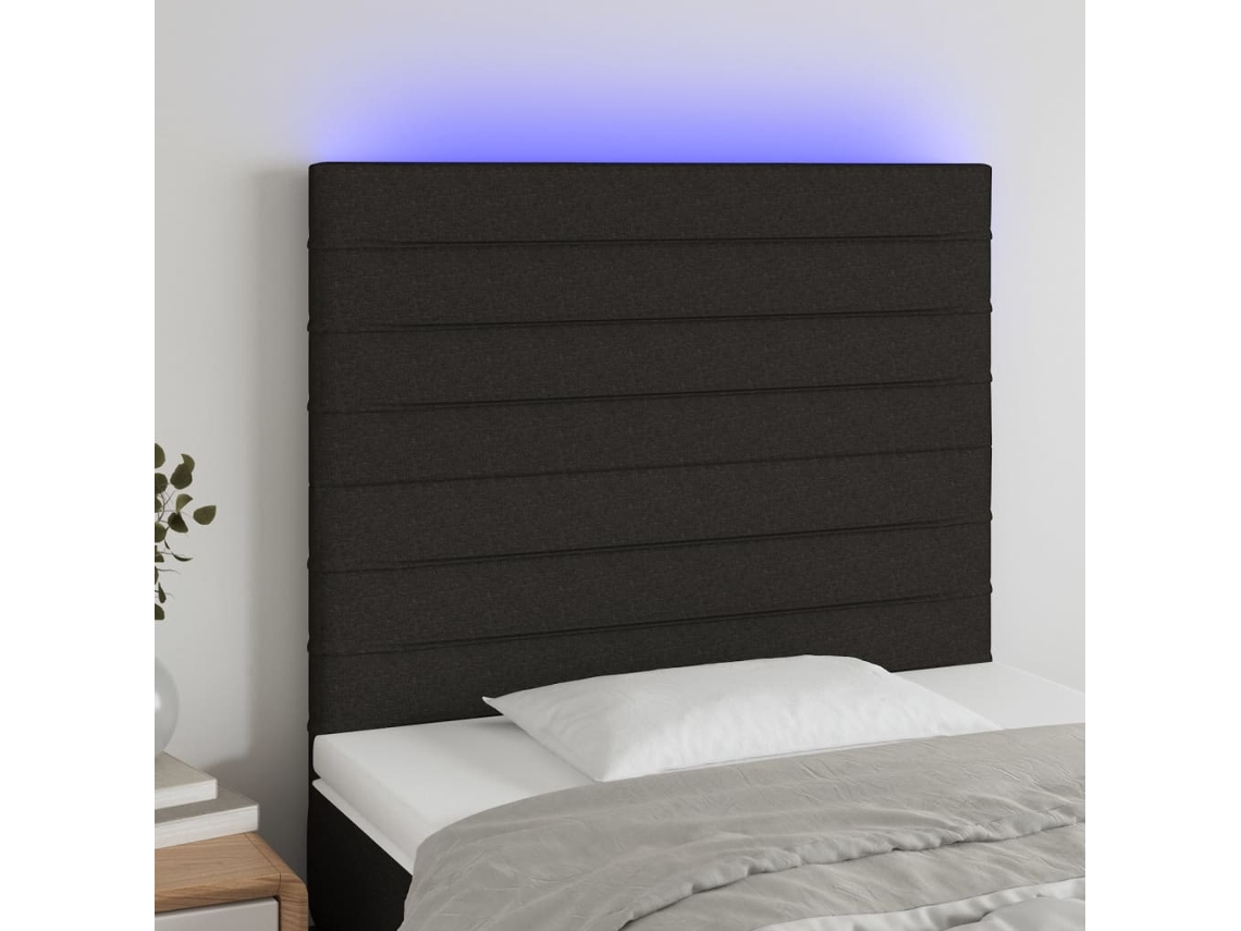 Vidaxl Cabeceira De Cama C/ Led Tecido 90x5x118/128cm Preto