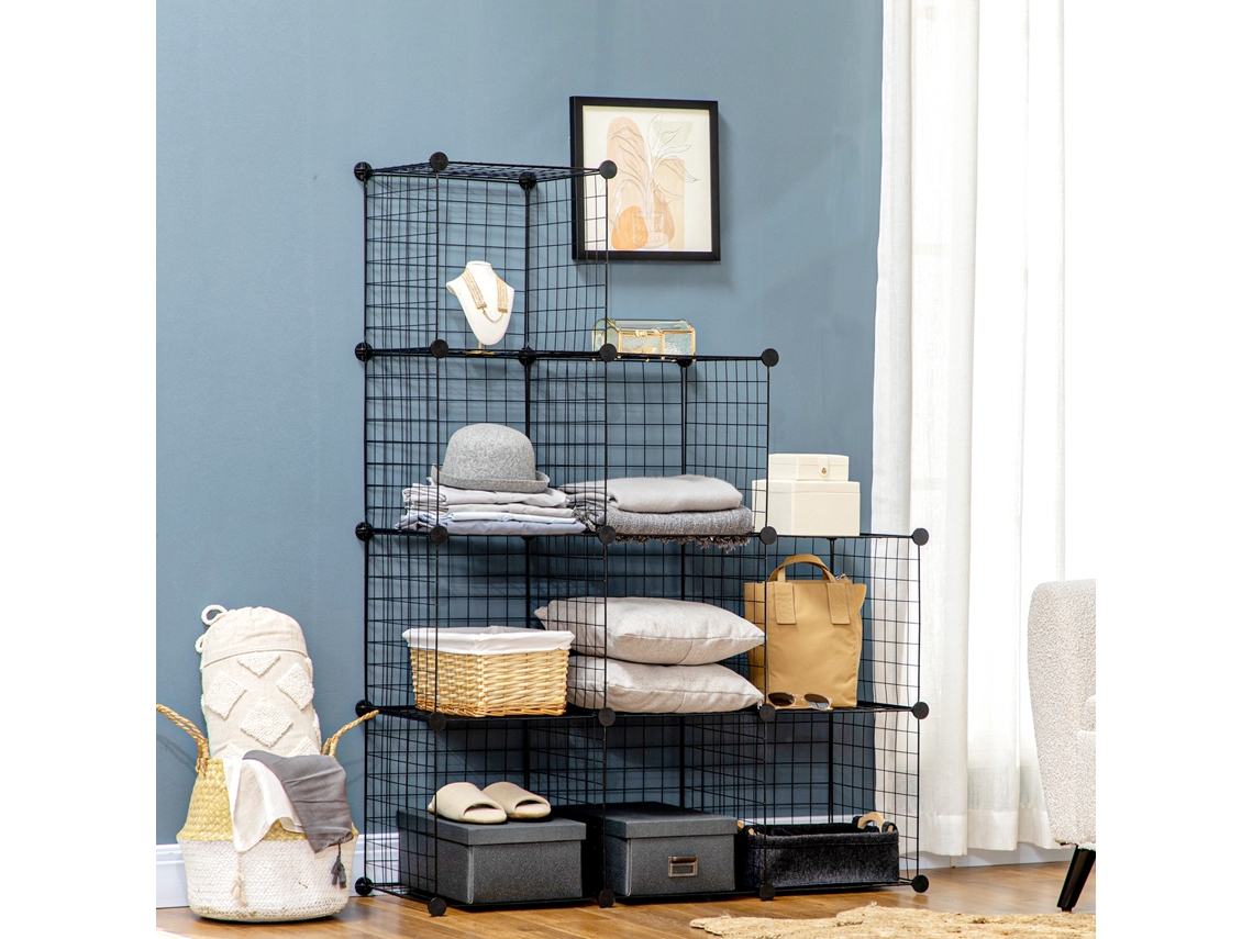 Sapateira modular de arame de aço faça você mesmo, 9 divisórias para sapatos, preta, 35 x 35 x 35 cm, moderna e econômica para sala de estar Ehstmind