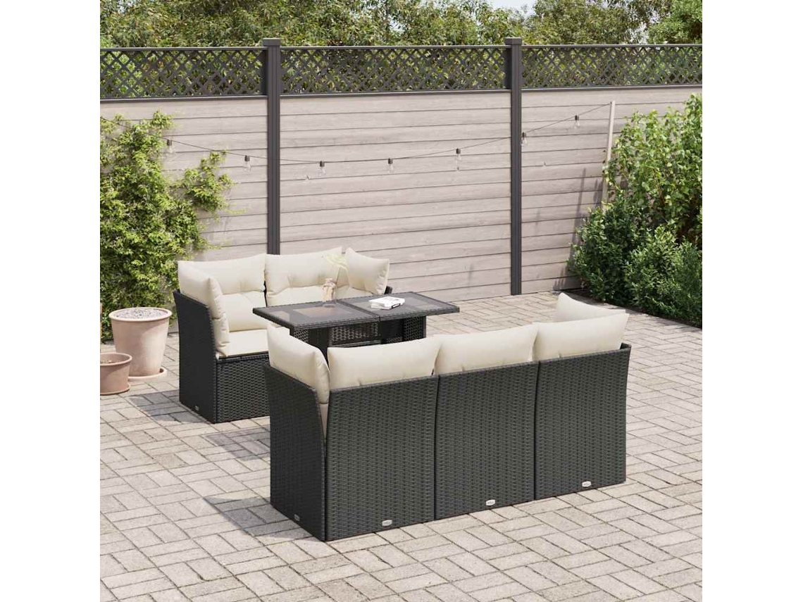 Vidaxl 6 Pcs Conjunto Sofás De Jardim C/ Almofadões Vime Pe Preto