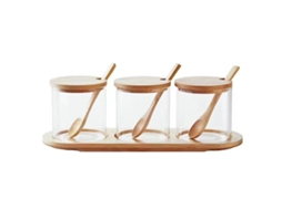 Conjunto de 3 Frascos de Vidro com Tampa de Madeira Ideal para Armazenamento de Especiarias NEVEANCE