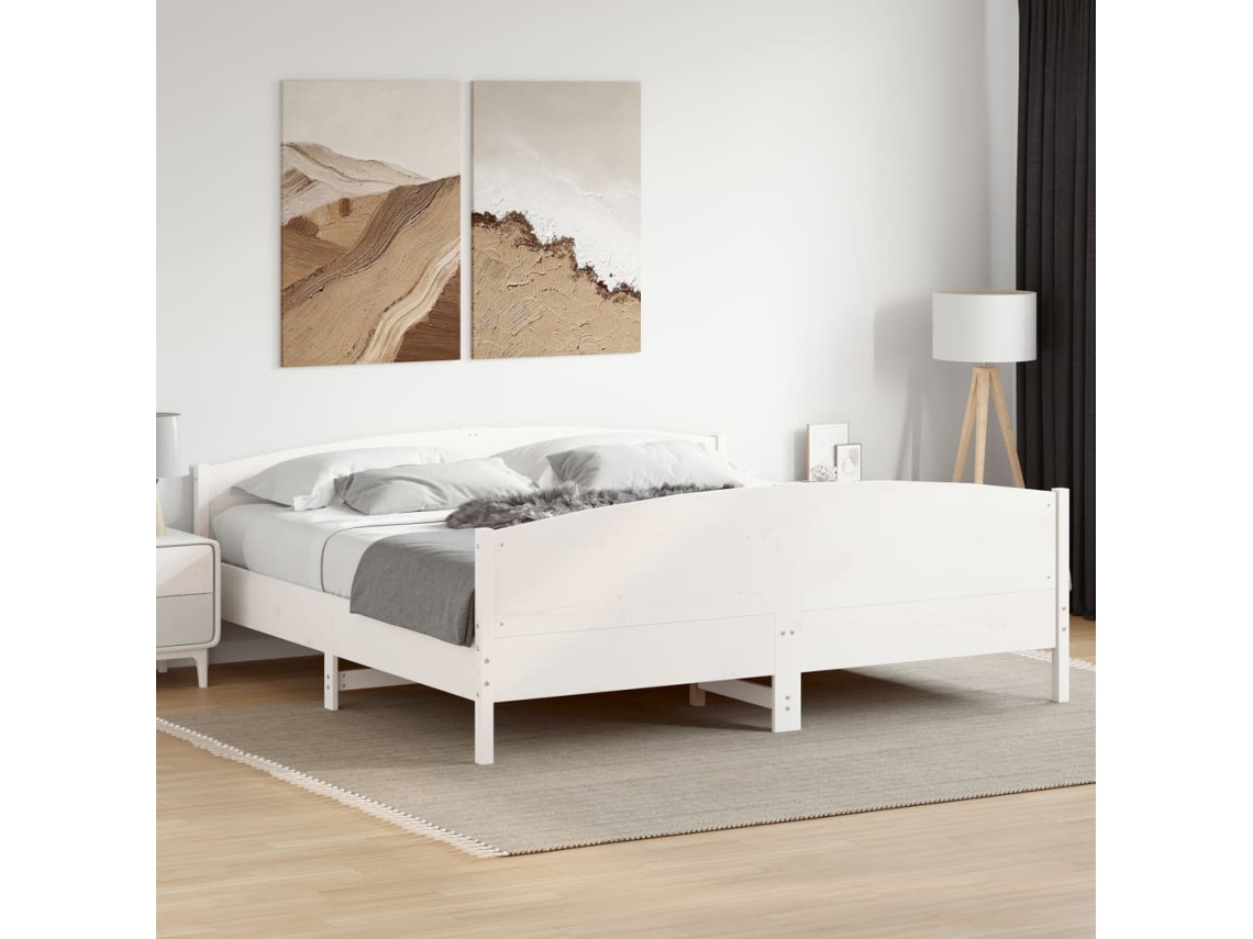 Cama Sem Colchão 200x200 Cm Madeira De Pinho Maciça Branco
