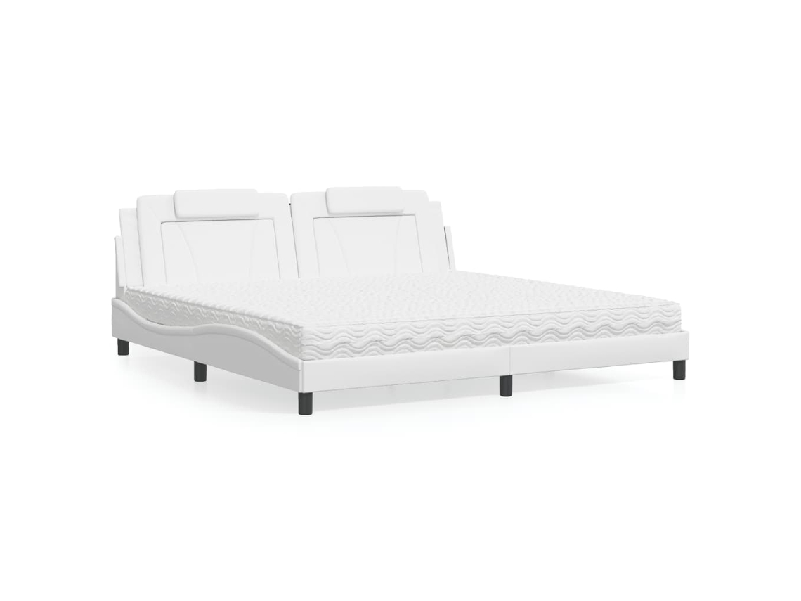 Vidaxl Cama Viana Com Colchão 200x200 Cm Couro Artificial Branco