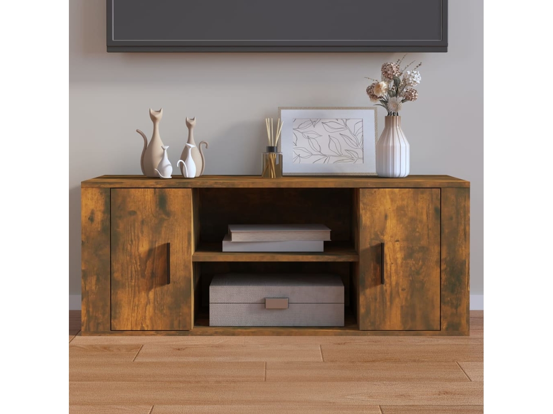 Vidaxl Móvel P/ Tv 100x35x40cm Madeira Processada Cor Carvalho Fumado