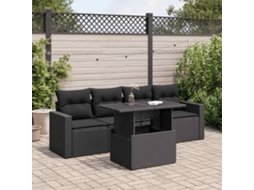 Vidaxl 5 Pcs Conjunto Sofás De Jardim Com Almofadões Vime Pe Preto