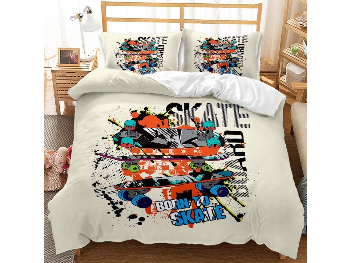 Capa de Edredom com Estampa Skate em Microfibra Fronha 135 X 200 Cm, 50 75 Cm 50 X 75 Cm