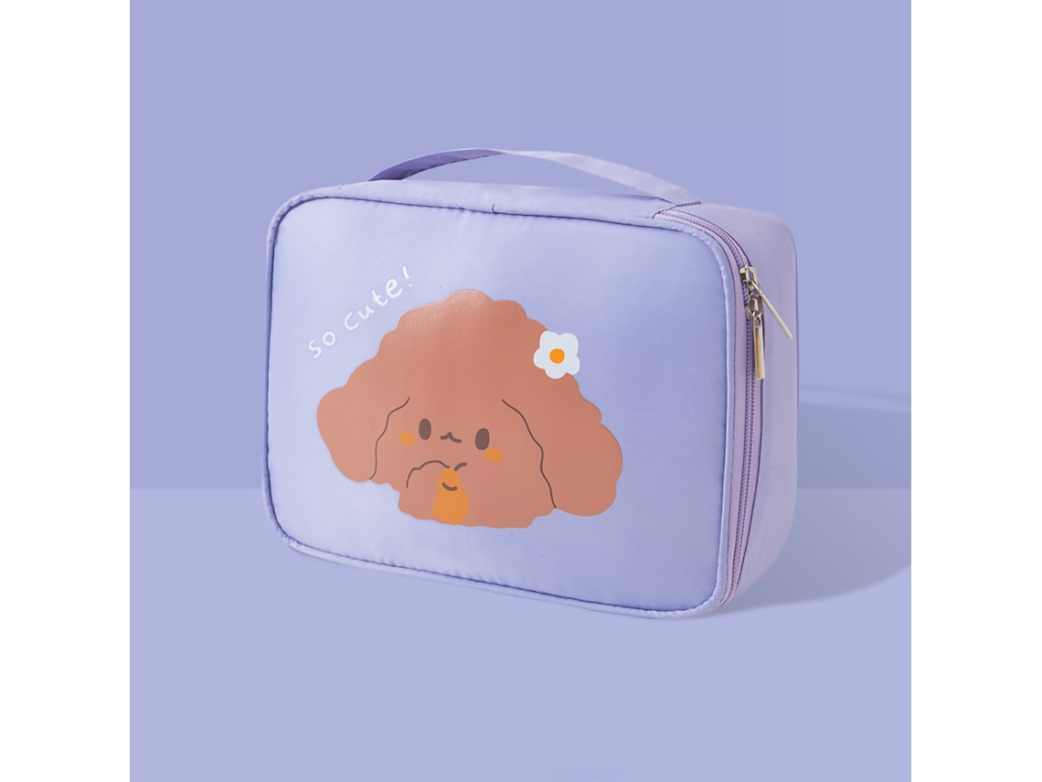 Bolsa De Maquillaje Portátil Para Viaje Impermeable Para Mujer Com Grande Capacidade E Design Cute Cartoon Roxo