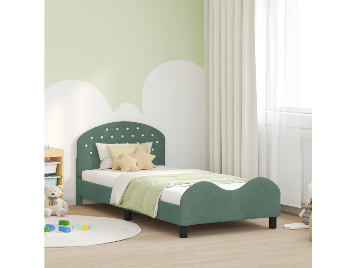 Vidaxl Estrutura De Cama Infantil Com Cabeceira Verde Do Mar Veludo