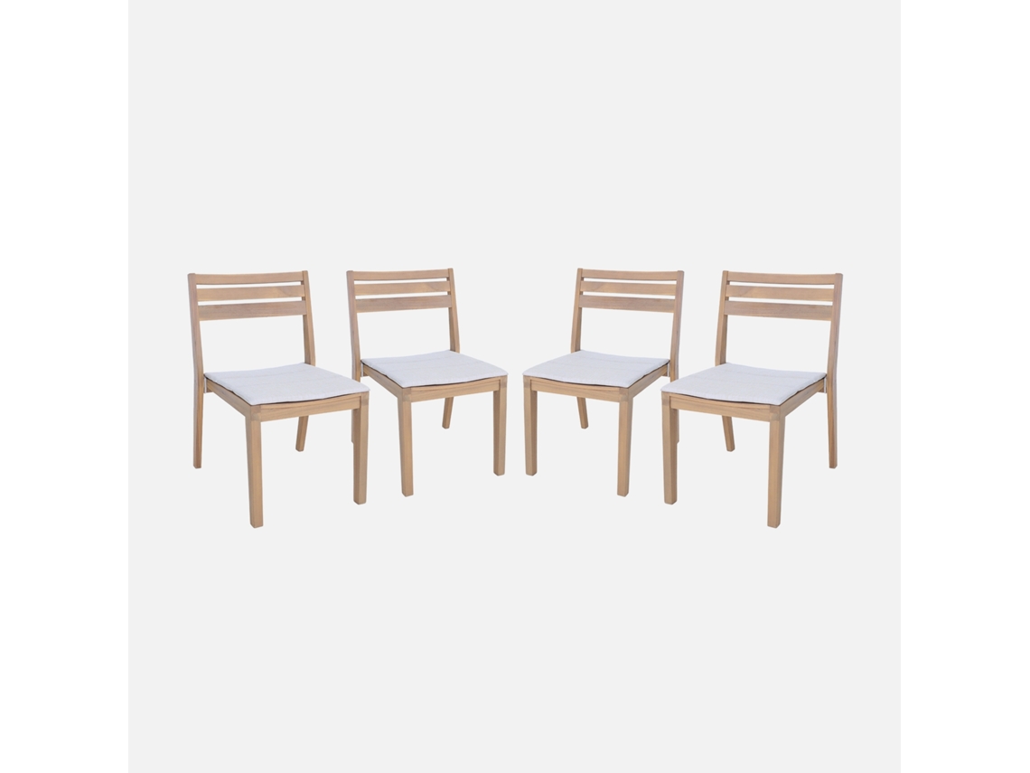 Cadeiras De Jardim Em Madeira De Acácia Com Almofada, Set De 4, Beige Sweeek
