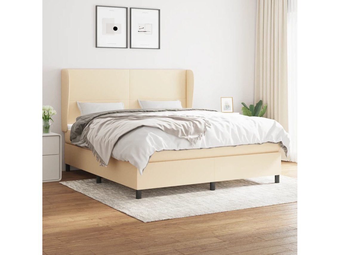 Vidaxl Cama Com Molas/colchão 180x200 Cm Tecido Cor Creme