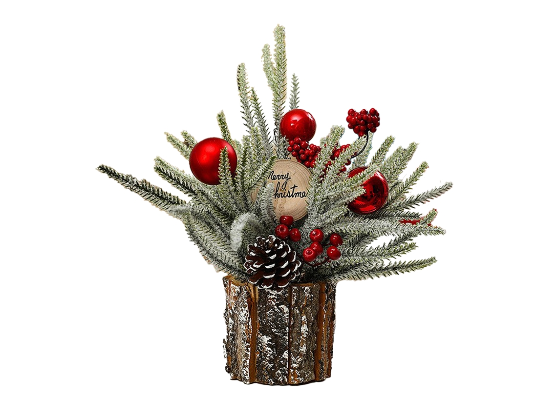 Árvore De Natal Base De Casca Decorativa Com Neve