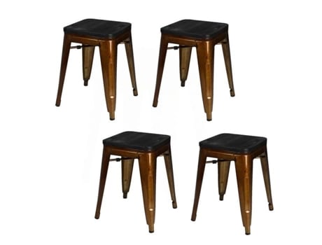 Conjunto de 4 bancos vintage Liv H46 cm - URBAN LIVING - Metal dourado - Estrutura metálica e assento em pinho maciço