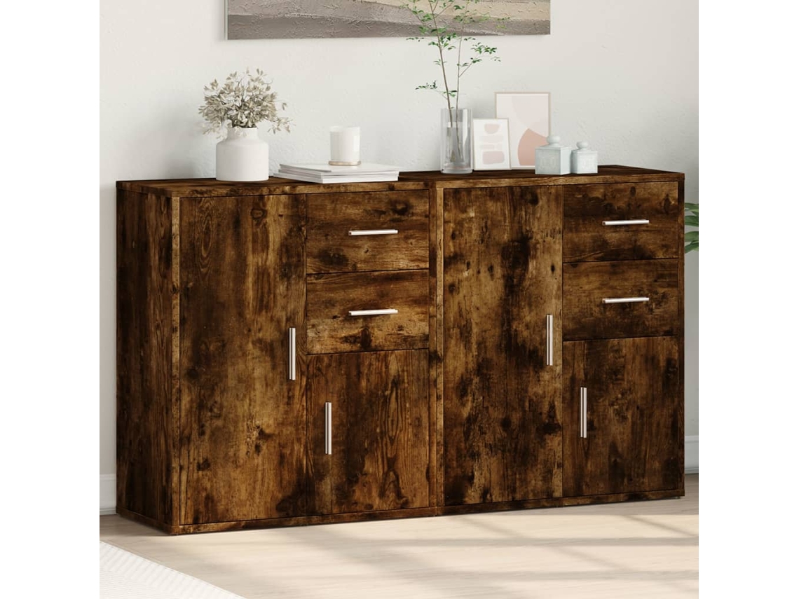 Vidaxl Aparadores 2 Pcs 60x31x70 Cm Derivados Madeira Carvalho Fumado