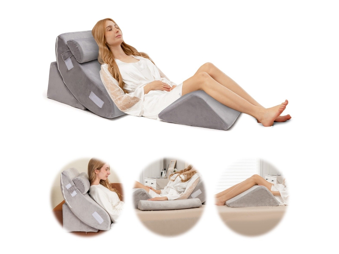 Conjunto De 4 Travesseiros Cunha Para Cama Pós-operatória Em Espuma Viscoelástica - Cinza -aquaforge