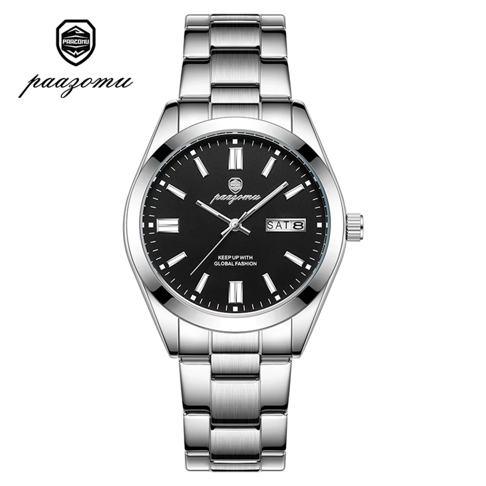 Relógio Casual Elegante, À Prova D'água (prateado E Preto), Com Data E Dia Da Semana, Movimento De Quartzo.