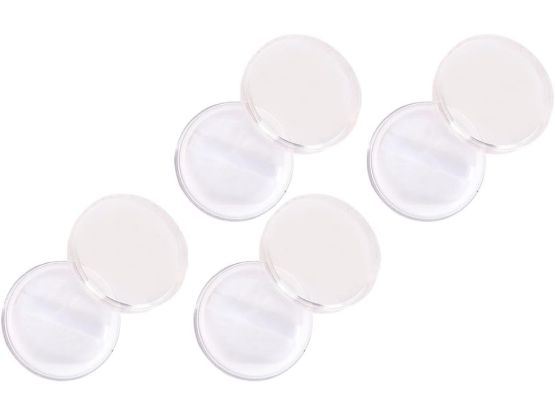Conjunto de 4 caixas brancas de papelão com borlas integradas, em aspergillum e PP, para armazenamento.
