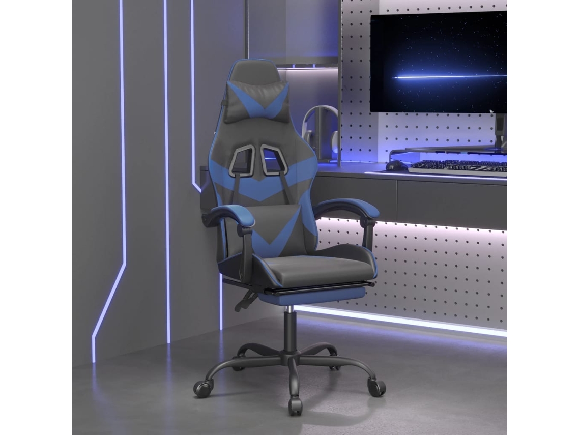Vidaxl Cadeira Gaming C/ Apoio Para Pés Couro Artificial Preto E Azul