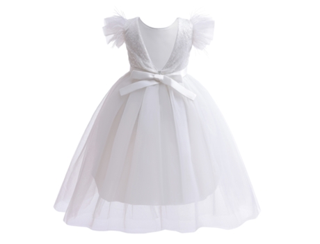 Vestido NNJXD Princesa Longa Manga Poliéster para Menina (140 cm - Branco)