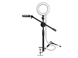 Aetheria suporte de Mesa para Celular e Câmera com Braço Ajustável, Luz de Preenchimento para Gravação e Transmissão Ao Vivo