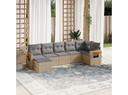 Vidaxl 7 Pcs Conjunto De Sofás P/ Jardim Com Almofadões Vime Pe Bege