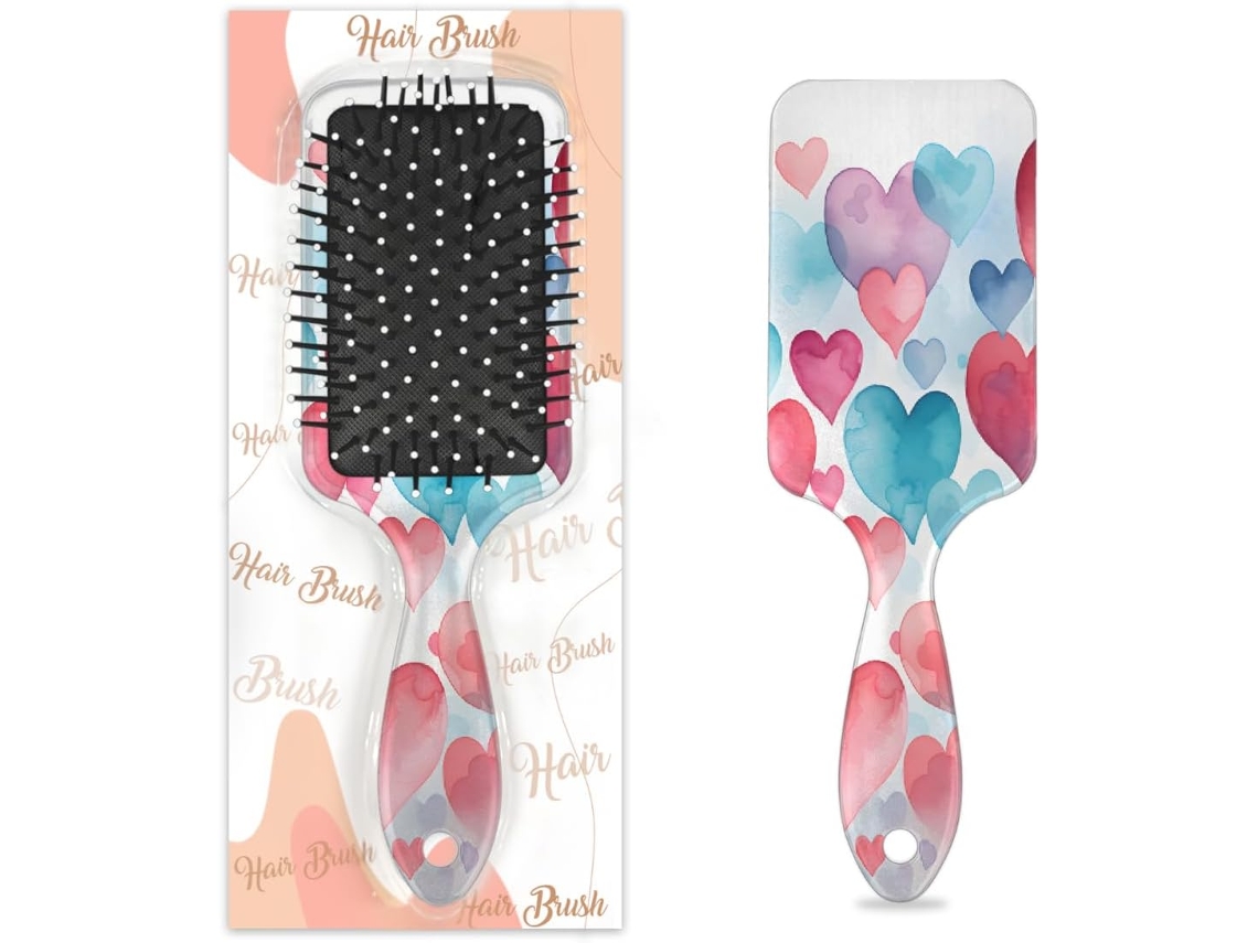 Escova Desembaraçadora Para Cabelos Molhados E Secos, Com Almofada De Ar Em Formato Coração Rosa E Azul Aquarelado
